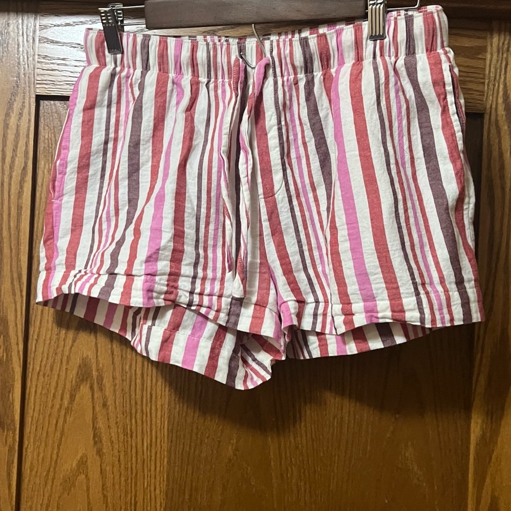 Auden Pink and White Striped High Waist Shorts